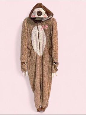 Cozy Sloth Hooded Onesie Pajama - Brown